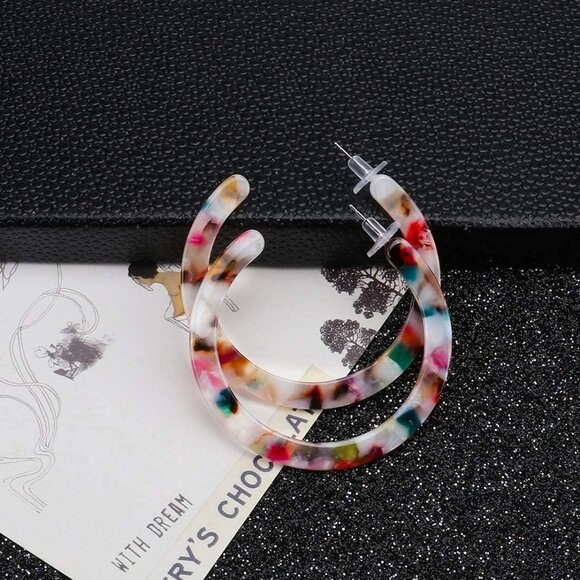 4 Pairs Acrylic Hoops Earrings for Women, Resin Tortoise Shell Resin Hoop Earrin - Picture 8 of 8